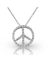 Palladium Dazzling Diamond Peace Sign Fashion Pendant. 9/10 CTW