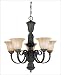 5 Light Chandelier - Walnut Patina Finish : Cream Ribbed Scavo Glass