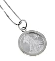 Sterling Silver Framed .999 Pure Silver Miniature Walking Liberty Style Millenium Coin Charm Pendant with 20" Box Chain Necklace