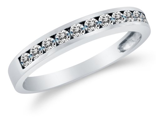 2.5mm Solid 14k White OR Yellow Gold Round Cut Channel Set Highest Quality CZ Cubic Zirconia Classic Traditional Womens Ladies Wedding Band Ring (1/2 cttw.)