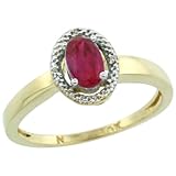 IMAGE OF 10k Gold ( 6x4 mm ) Halo Engagement Created Ruby Ring w/ 0.007 Carat Brilliant Cut Diamonds & 0.55 Carat Oval Cut Stone, 3/8 in. (9mm) wide, size 9.5