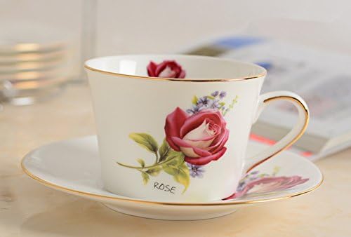 BeiBeiLove Porcelain Tea Cup and Saucer Coffee Cup Set with Saucer and Spoon 7oz (Romantic Rose)