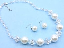 White Pearl with Clear Galss Beads Chunky Ball Necklace