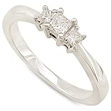 Three Stone Princess Cut Diamond Ring 1/4ctw in White Gold