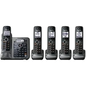 Panasonic KX-TG7645M DECT 6.0 Link-to-Cell via Bluetooth Cordless Phone with Answering System, Metallic Gray, 5 Handsets