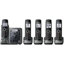 Panasonic KX-TG7645M DECT 6.0 Link-to-Cell via Bluetooth Cordless Phone with Answering System, Metallic Gray, 5 Handsets