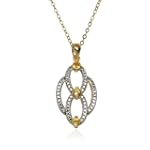 18k Yellow Gold Plated Sterling Silver Citrine 3mm and Diamond Pendant, 18"