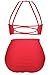 EVALESS Womens High Neck Mesh Insert Strappy Hollow Out Bikini Bathing Suit XX-Large Size Orange Red