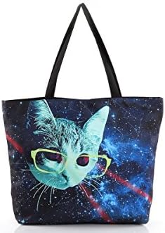 Women's Cosmos Galaxy Digital Print Canvas Schoolbag Tote Bags (Cat)