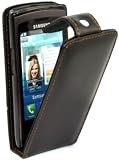 BLACK FLIP LEATHER CASE FOR SAMSUNG S8500 WAVE + FILM
