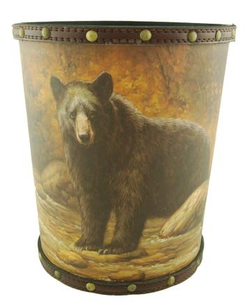 Bear Wastebasket with Leather Accents, 10-inch