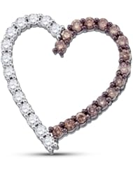 10K White Gold Round Brilliant Cut Channel Set Chocolate Brown and White Diamond Heart Pendant - (1.34 cttw.)