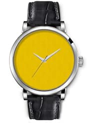 SPRAWL Aanalog Fashion Series Silver Ladies Watches of Genuine Black Leather Strap,Unique Wrist Watch for Women Girls Designed with yellow Background