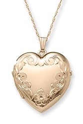 14k Yellow Gold Filled Engraved 4-Picture Heart Locket, 20"