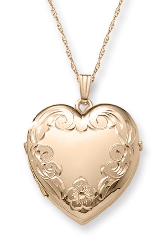 14k Gold Filled Engraved 4-Picture Heart Locket, 20″