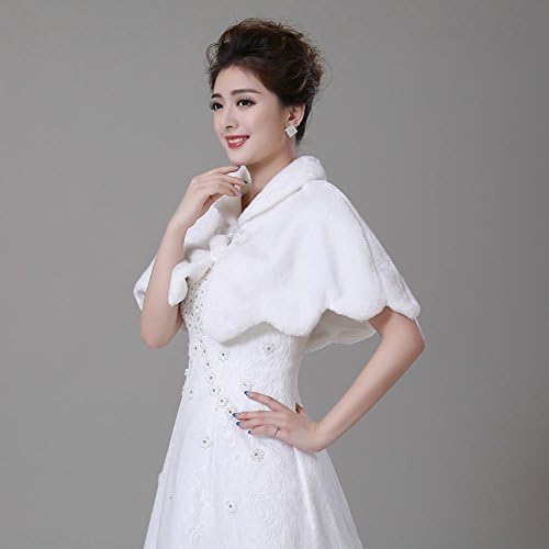 XiaoBLM Women's New White Faux Fur Wrap Cape Stole Shawl Shrug for Wedding/Party/Show
