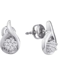 14KT White Gold 0.15 CTW Round Diamond Ladies Flower Earrings