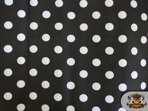 Polycotton Printed POLKA DOTS WHITE BLACK BACKGROUND Fabric By the Yard