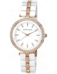 Anne Klein Womens AK/1444WTRG Swarovski Crystal Accented Rose Gold-Tone and White Ceramic Bracelet Watch