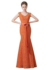 V-neck Satin Lace Belted Mermaid Bridesmaid Dress/Wedding Dress 