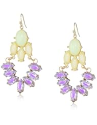 Mint Green Cabochon Purple Accented Crystal Stones Earrings