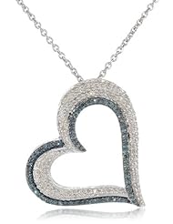 Sterling Silver Blue and White Diamond Heart Pendant Necklace (2/5 cttw, I-J Color, I2-I3 Clarity), 18"