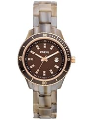 FOSSIL Womens STELLA Mini 31mm Resin / Rose Gold-Tone Crystal Embellished Calendar Bracelet Watch ES3094