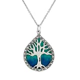 Sterling Silver Marcasite and Blue Epoxy Tree of Life Pendant, 18