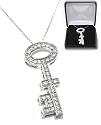Beautiful 925 Sterling Silver Large 3d Key Charm Necklace with TONS of Cubic Zirconia CZ Crystals Chain Included ~ Comes in Fancy Velour Gift Box