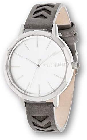 Steve Madden Womens Fashion Wrist Watch Silver With Grey Gray Leather Arrow Design Band