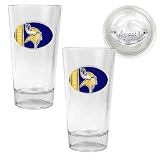 NFL Minnesota Vikings Two Piece Pint Ale Glass Set with Football Bottom - Oval Logo