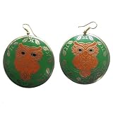 Stylish Green Orange Owl Design Dangle Earring Jewelry