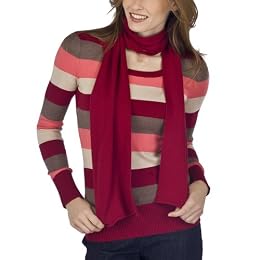 Merona Women's Crew Striped Knit Sweater with Scarf - Red