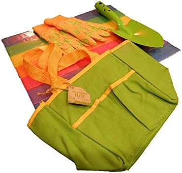 Kids' First Gardening Gift Set: Includes Rainbow Knee Pad, Colorful Kid-size Gardening Gloves and Tote with Gardening Trowel