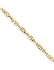 14k Gold 3mm Singapore Anklet, 10 inch