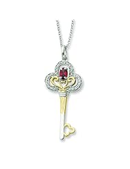 Sterling Silver & Gold-plated Jan. CZ Birthstone Key 18in Necklace.