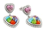 Sterling Silver Pnk Murano Millefiori Heart Earrings