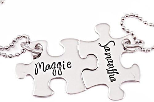 Interlocking Puzzle Piece Necklace Set of 2 - Hand Stamped Personalized Jewelry