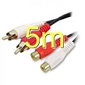 RCA Phono Twin Plugs to Sockets EXTENSION CABLE Audio Lead GOLD 5m