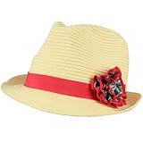 Girls Kids Ages 4-9 Child Summer Sun Floral Band Fedora Trilby Hat Cap Ivory