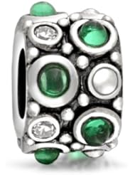 Bling Jewelry .925 Sterling Silver Caviar CZ Emerald May Birthstone Bead Charm Fits with Pandora Chamilia Troll