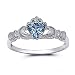Rhodium Plated Sterling Silver Wedding & Engagement Ring Aquamarine CZ Claddagh Ring 9MM ( Size 5 to 9) Size 6