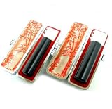 「銀行印黒水牛印鑑2本セット 13.5mmと15.0mm 牛もみ皮印鑑ケース付」の画像