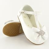 Toddler Girls Mary Jane T-Strap Ballet Flats w/ Rhinestone Bow White , 4-8