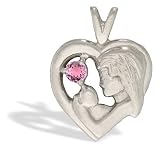 14K White Gold Round Created Pink Sapphire Mother with Child Pendant