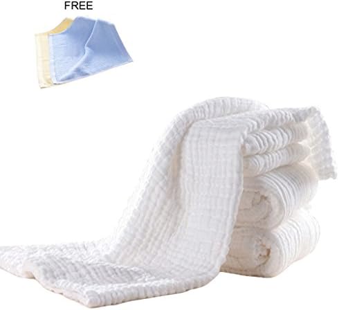 Ultra Soft 6 Layers Muslin Cotton Dual Warm Baby Blanket,Multi-use Baby Swaddle ,Lovely Baby Bath Towels , Play Mat,Muslin Swaddle 41"X43", 2 FREE Premium Bamboo Baby Washcloth!