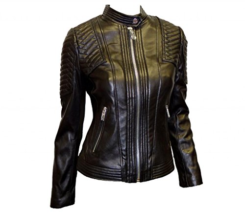 Michael Kors Women's Moto Leather Jacket with Snap Collar-Black-XL