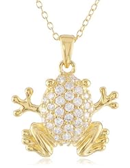 18K Yellow Gold Plated Sterling Silver Cubic Zirconia Simulated Diamond Frog Pendant Necklace, 18"