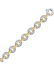 18K Yellow Gold and Sterling Silver Cable Design Link Rhodium Plated Bracelet