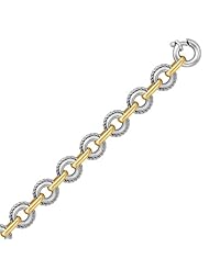 18K Yellow Gold and Sterling Silver Cable Design Link Rhodium Plated Bracelet
